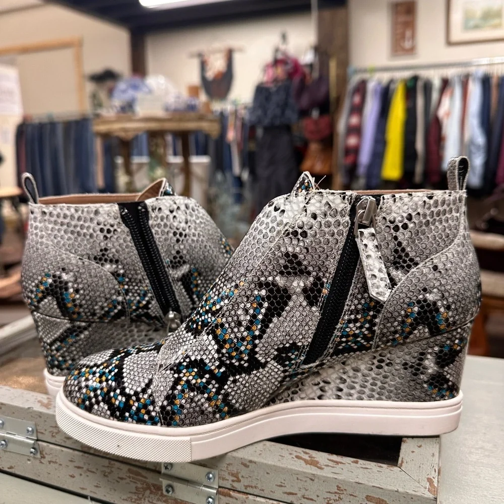 Linea Paolo Felicia III leather snake-embossed wedge sneakers